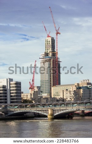 LONDON, UK - 18 OCTOBER, 2014: South Bank Tower until 2013 is a high-rise building in Stamford Street, London. As of 2014, the tower is undergoing extensive redevelopment London, UK, October 18, 2014.