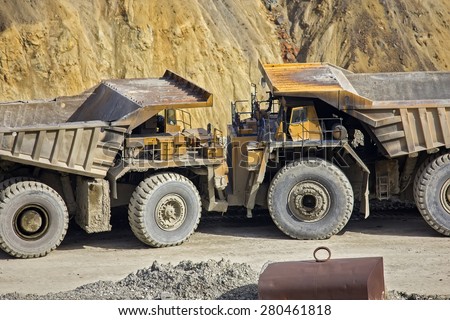 MAJDANPEK, SERBIA - MAY 01, 2015: Dumper in open pit Majdanpek were the first reserves of copper ore found at  1953. Open pit mine is still working.