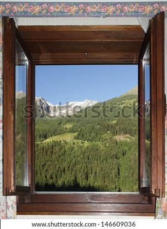 view from an open window on a high mountain