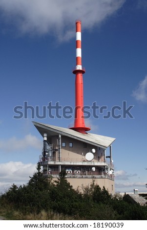 TV transmitter on a mountain top by name Lysa Hora (Bald Hill) at mountains Beskydy at Czech republic at Europe