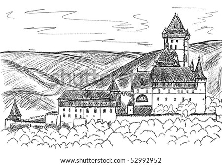 vector - Gothic castle Karlstein (Carlstein) et Czech republic (Europe)