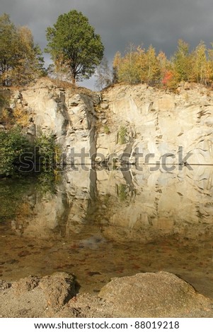 flooded stone quarry at autumn time  - Zulova - Jesenik mountains - Czech republic