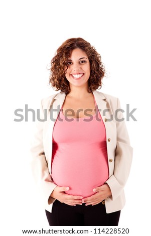 Lovely mother showing her pregnancy