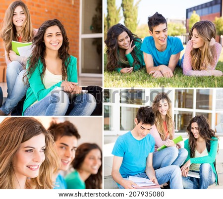 Collage of happy students in school campus