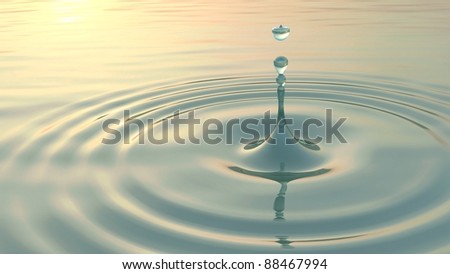 Droplet water splash in calm water: 3D rendering