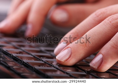 Female hands on laptop