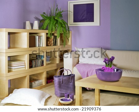 Living Room With Violet Walls Stock Photo 21909376 : Shutterstock