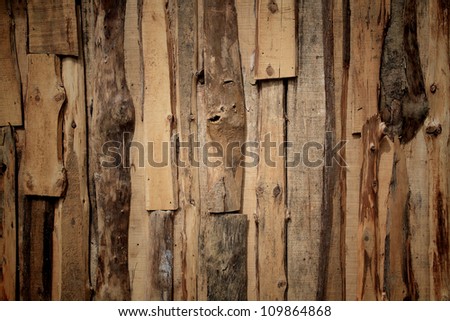 Old wooden logs connected on traditional hilltribe wooden house