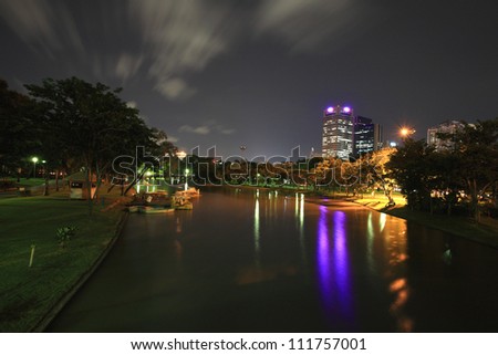 Night view of Chatuchak recreation park in Bangkok, Thailand