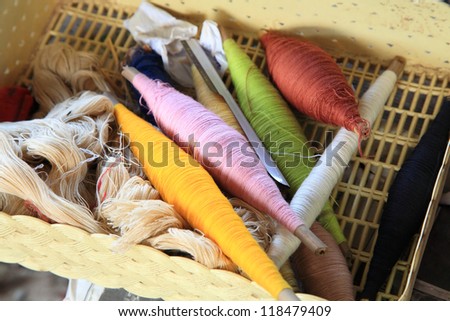 Colorful Sewing threads on the basket