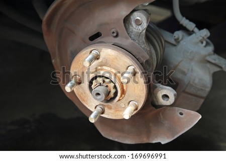 Closeup of old car disk brake