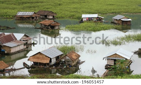 Traditional floating houses in Kanchanaburi, Thailand
