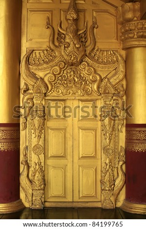 Ornament:Ancient Gold Door inside Myanmar Palace