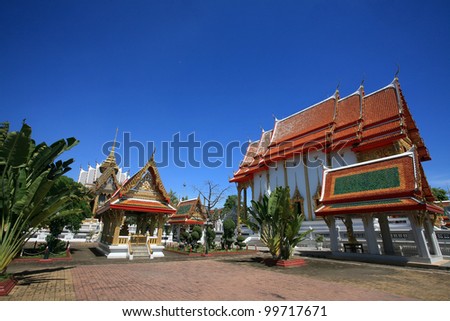 Ornament: beautiful architecture landscape of Bangphai temple against blue sky in Nonthaburi province, Thailand