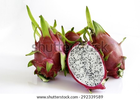 Dragon fruit red fruit with black seeds inside, taste delicious, widely cultivated in Thailand