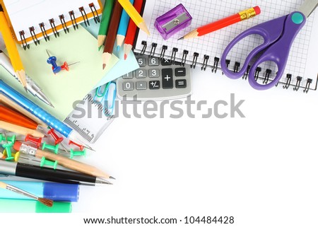 School stationery on white background