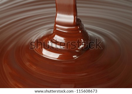 Dark chocolate flow close-up