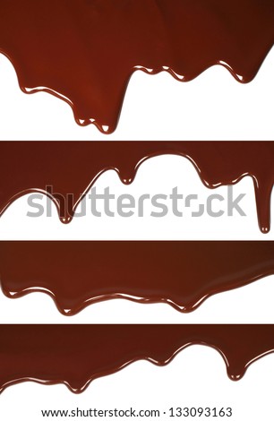 Melted Chocolate Dripping Set On White Background