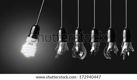 Perpetual motion with broken light bulbs and energy saver bulb