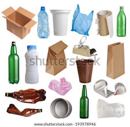 Samples of trash for recycling isolated on white background Samples of trash for recycling isolated on white background