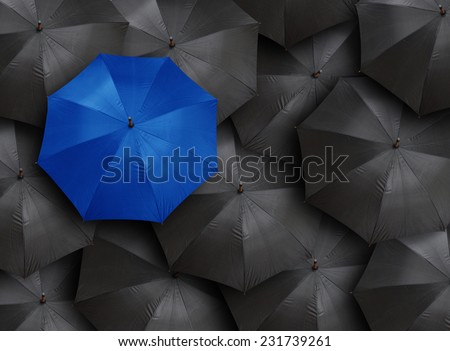 concept for leadership with many blacks and blue umbrella