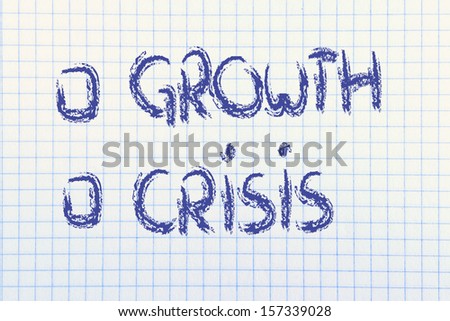 paper notebook with writings about the economic crisis and new growth