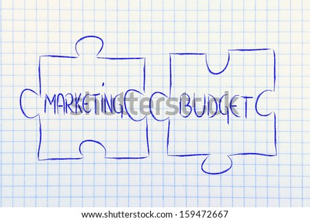 union of marketing and budget as complementary elements of business, jigsaw puzzle
