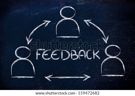 concept of feedback, design with group of people communicating