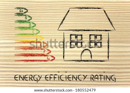 house with energy efficiency levels graph, energetic consumption