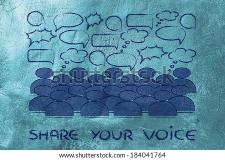 conceptual representation of communication, news and information sharing in a crowd or social media platform