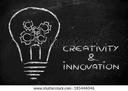 creative and innovative business solutions, lightbulb with gearwheels metaphor of success