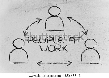 concept of people at work, design with group of colleagues interacting