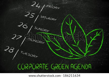 leaves growing out of a calendar, symbol of CSR and corporate green agenda