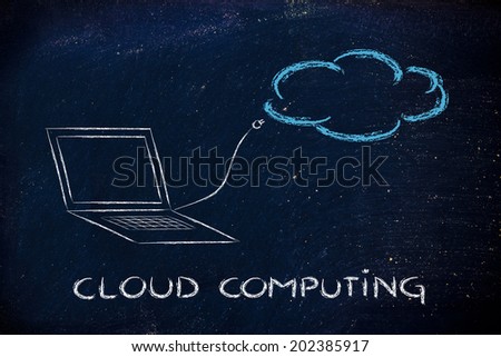 funny representation of cloud computing, cloud and sketched plug