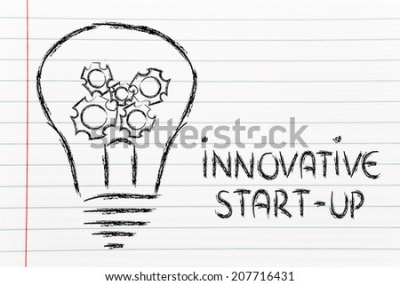 build an innovative start-up, lightbulb with gearwheels metaphor of success in business