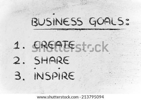 list of business goals to achieve success: create, share, inspire