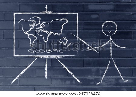 teacher or executive explaining about the global economy