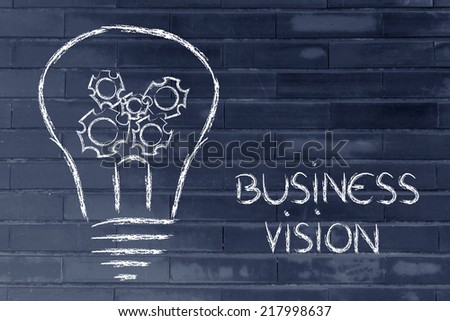 business vision, lightbulb with gearwheels metaphor of success in business