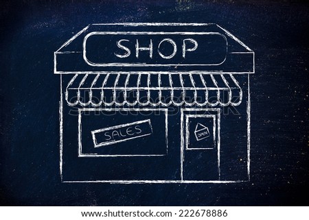 funny corner shop design with sale or marketing promotional offer