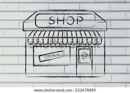 funny corner shop design with sale or marketing promotional offer