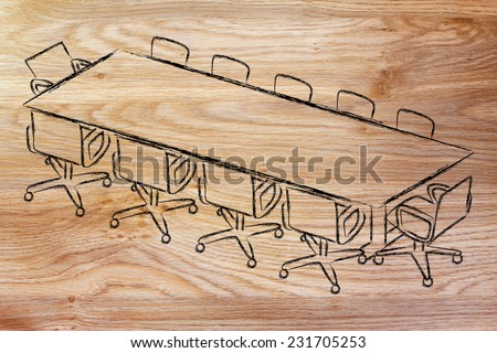 illustration of table and chairs from an office meeting room (or board room)