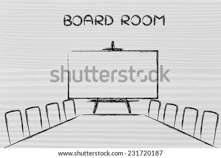 illustration of table and chairs from an office meeting room (or board room)