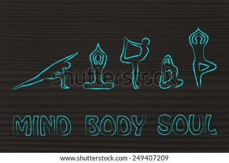 mind body and soul design inspired by yoga, with asanas (yoga poses)