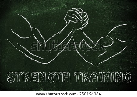 fitness and strength training: arm wrestling challenge illustration,  strength training