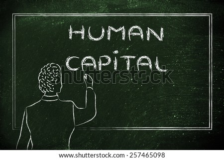teacher (or ceo) writing on blackboard explaining about human capital