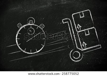 fast delivery time: parcels and stopwatch illustration