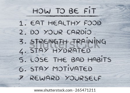 active and healthy lifestyle 'how to' list with goals to be fit and motivated