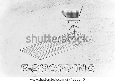 laptop keyboard and shopping cart, concept of e-commerce and buying shopping