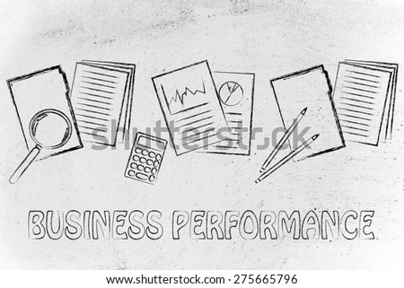 measuring performance: business paper folders, stats and budget documents
