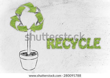 the Green eonomy: plant with Recycle symbol on his foliage, filled with texture